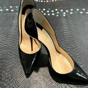 CHRISTIAN LOUBOUTIN (RED BOTTOMS) , IRIZA 100, SIZE 9.5, BLACK PATENT, LIKE NEW